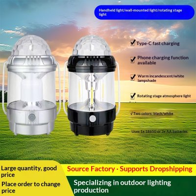 Lampe de Camping Portable LED ABS Transfrontalière, Carrée, Colorée, Rotative, d'Urgence, Multifonction, avec Batterie au Lithium