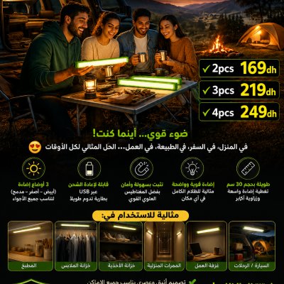 2 Pcs Bandes d'éclairage LED d'urgence Camping Extérieur Aspiration Magnétique Angle Rotatif Fait Plastique Li-Ion Batterie 30W
