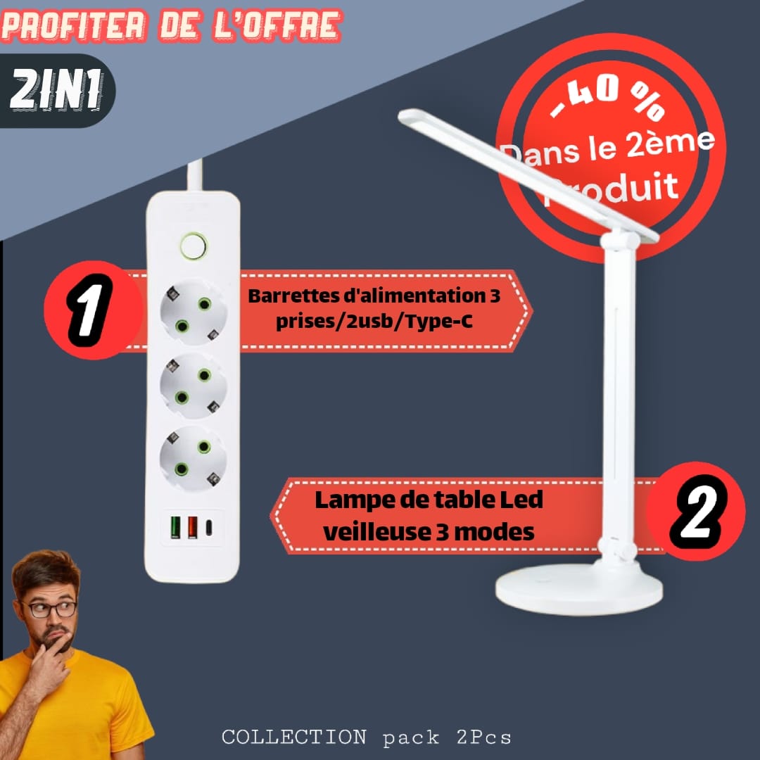 Lampe de table Led veilleuse 3 modes PLUS Barrettes d'alimentation de style allemand