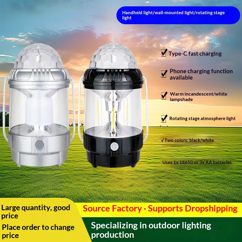 Lampe de Camping Portable LED ABS Transfrontalière, Carrée, Colorée, Rotative, d'Urgence, Multifonction, avec Batterie au Lithium