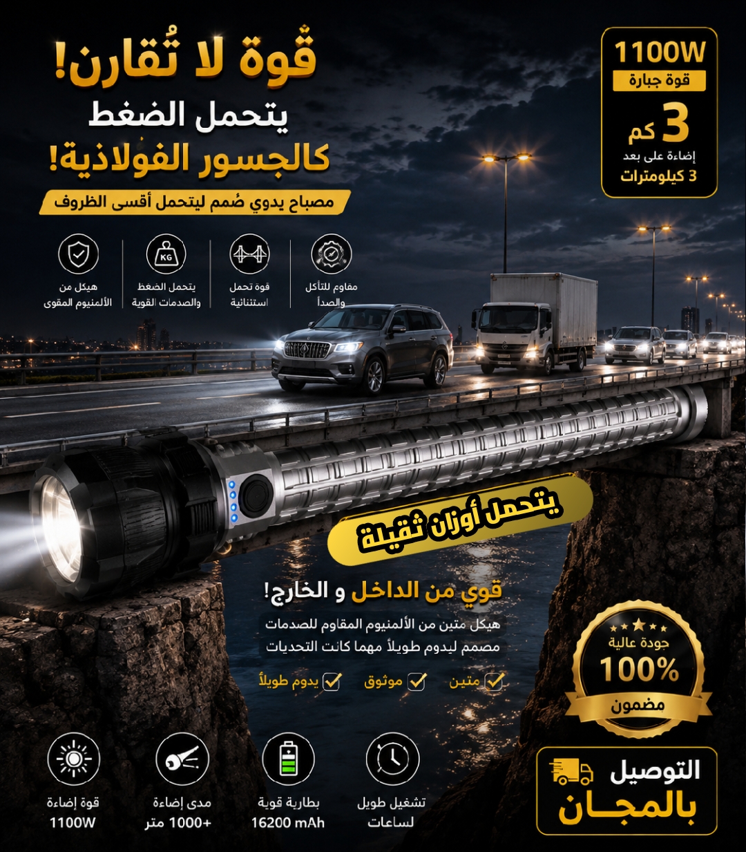 Coba Led 36Cm Lampe torche X723 1100W 3Km
