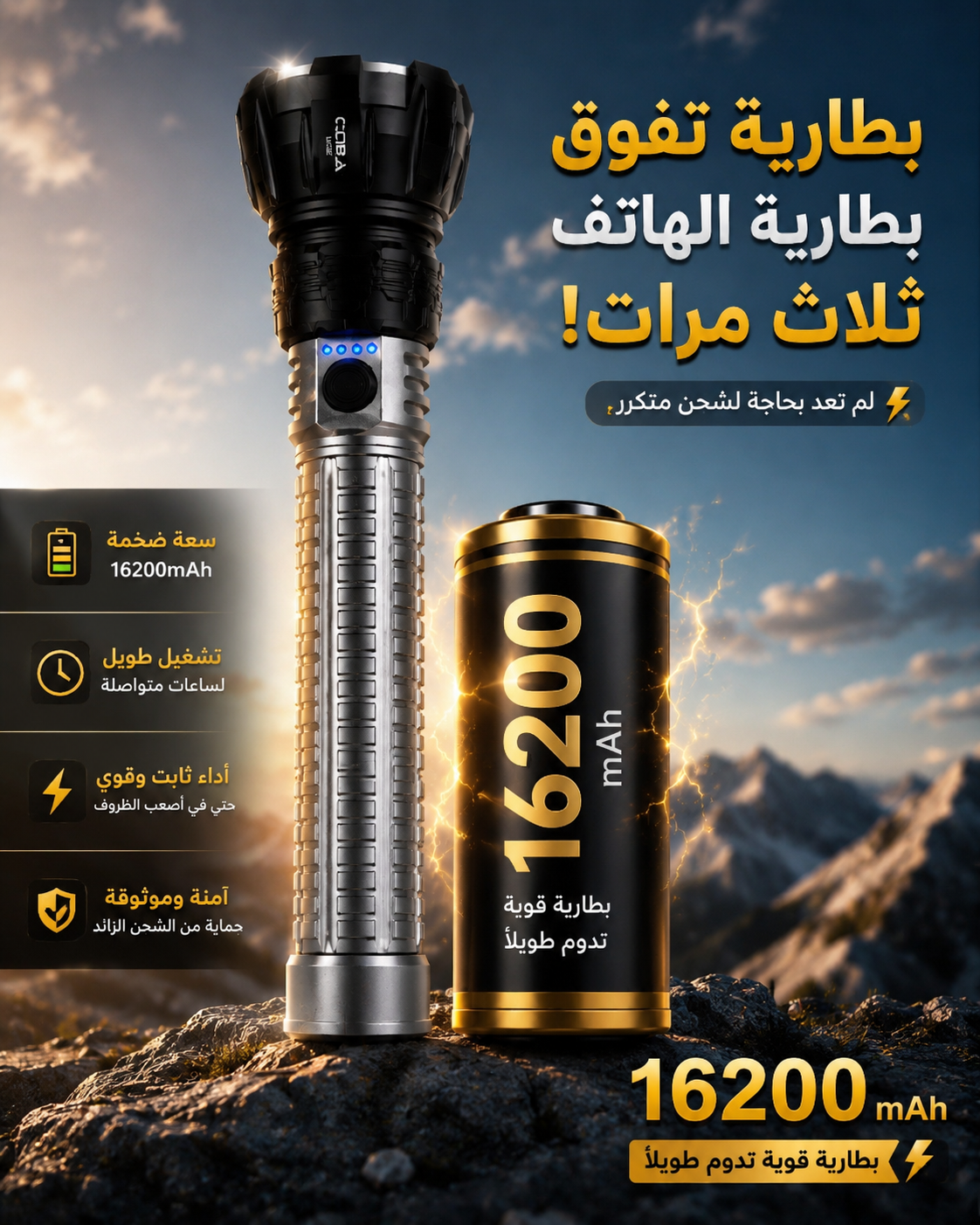 Coba Led 36Cm Lampe torche X723 1100W 3Km