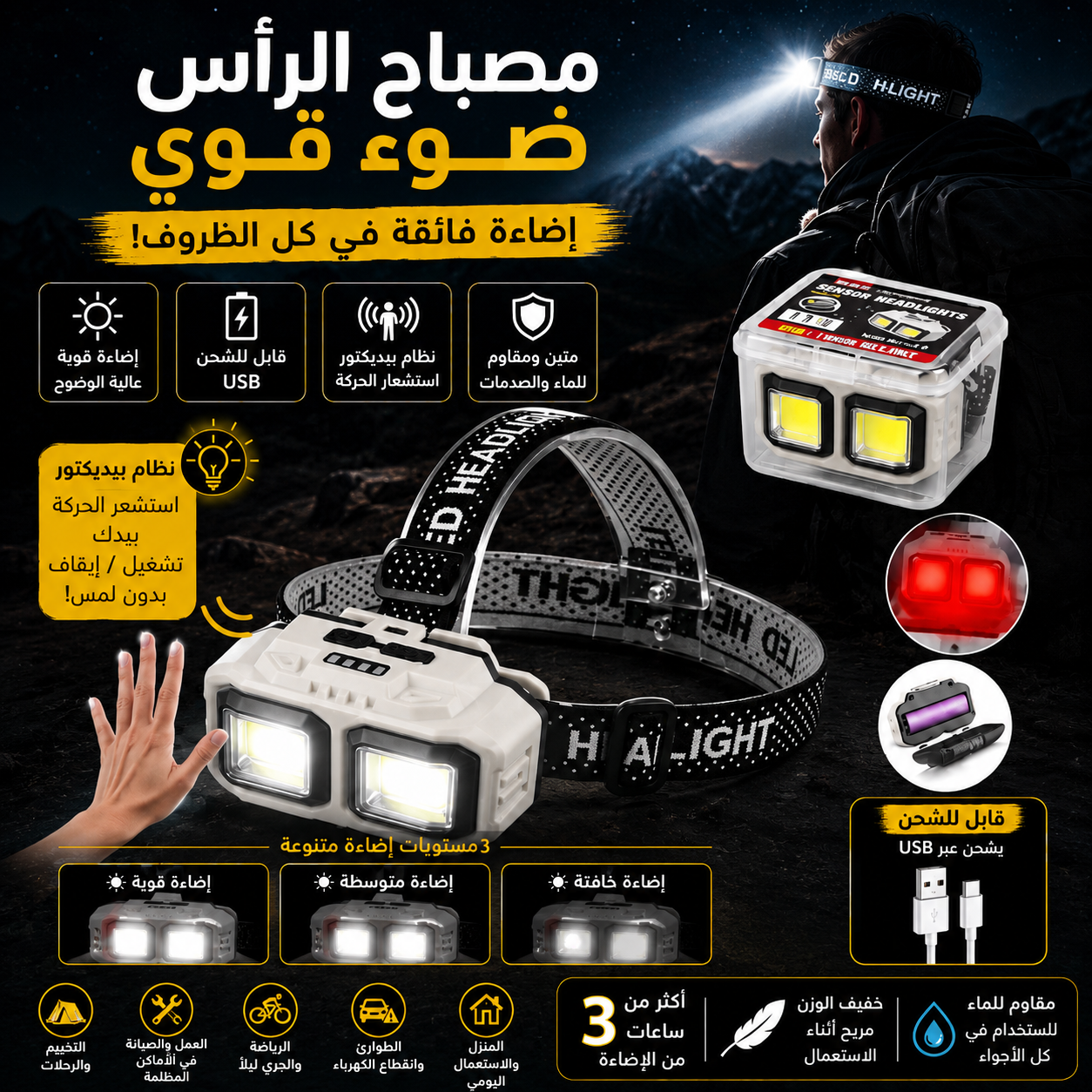 Pack aid 3pcs Lampes Torche et tête et lampe