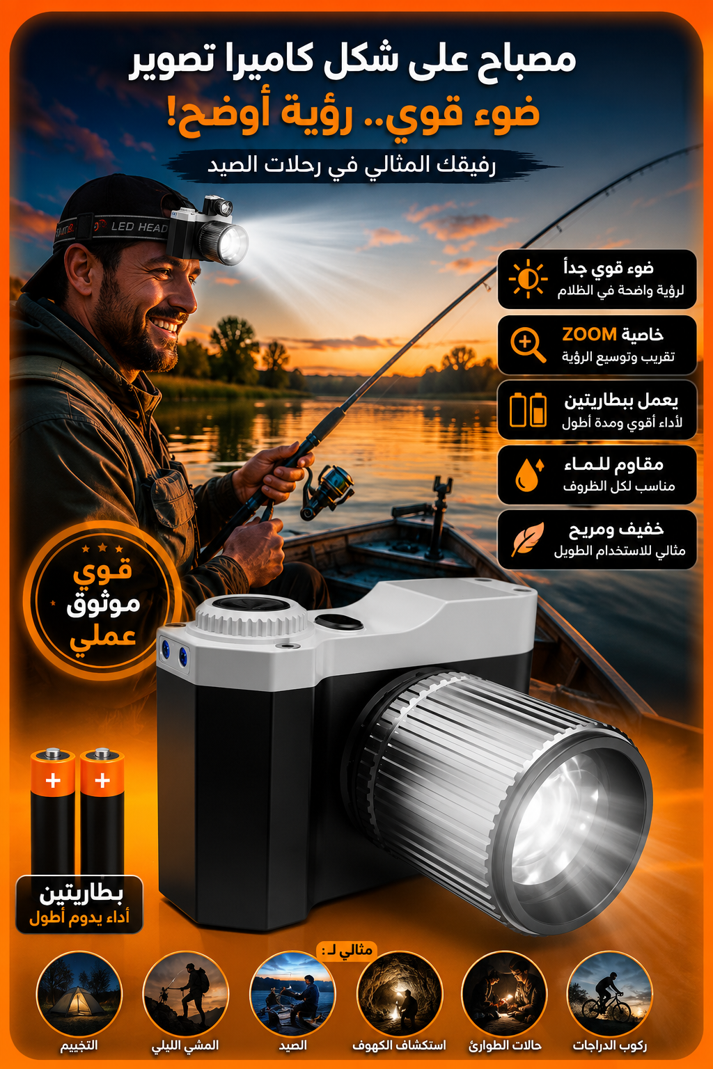 Lampe Caméra Frontale Led Tactique Rechargeable  Type c