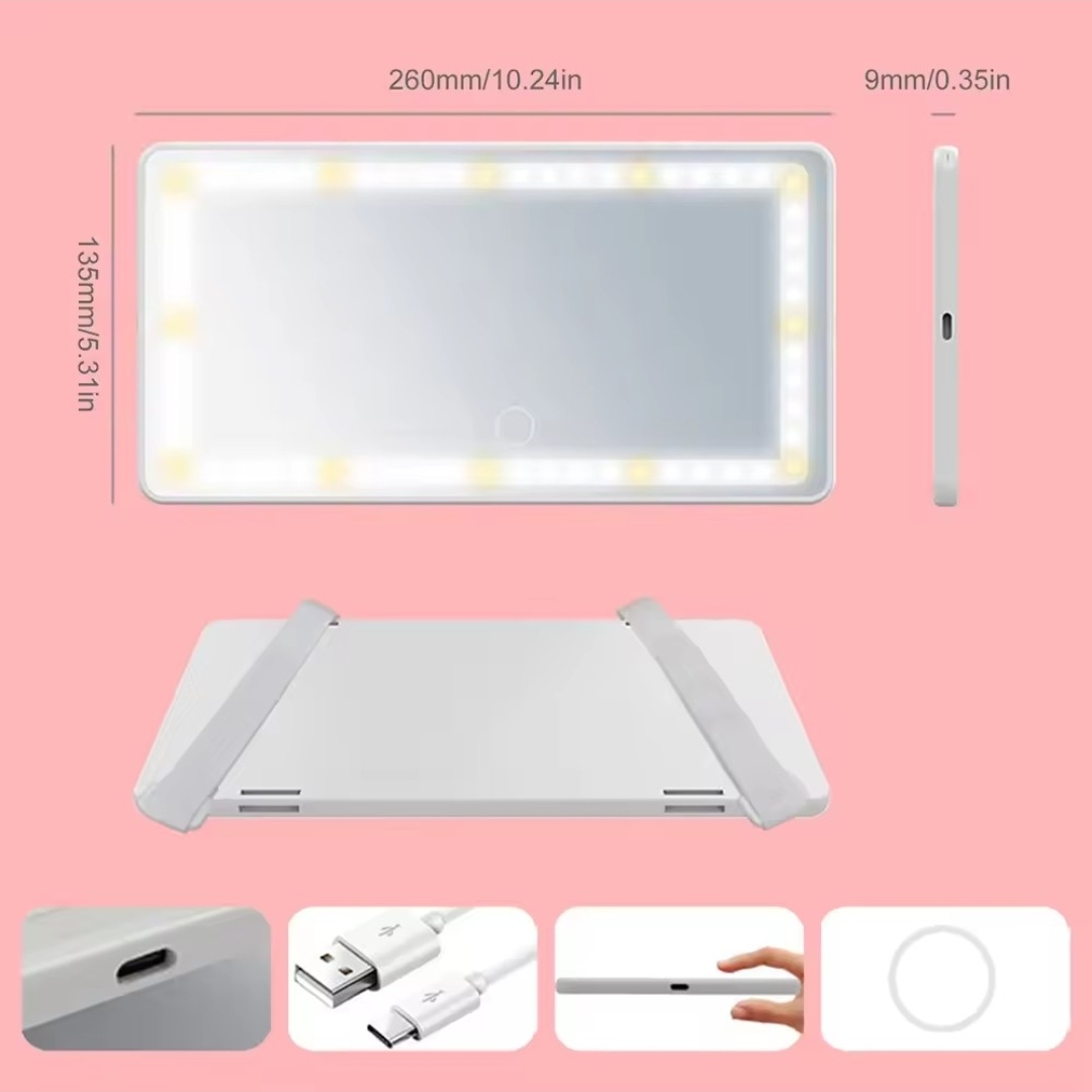 Miroir de vanté par soleil de voiture rechargeable avec 3 modes d'éclairage