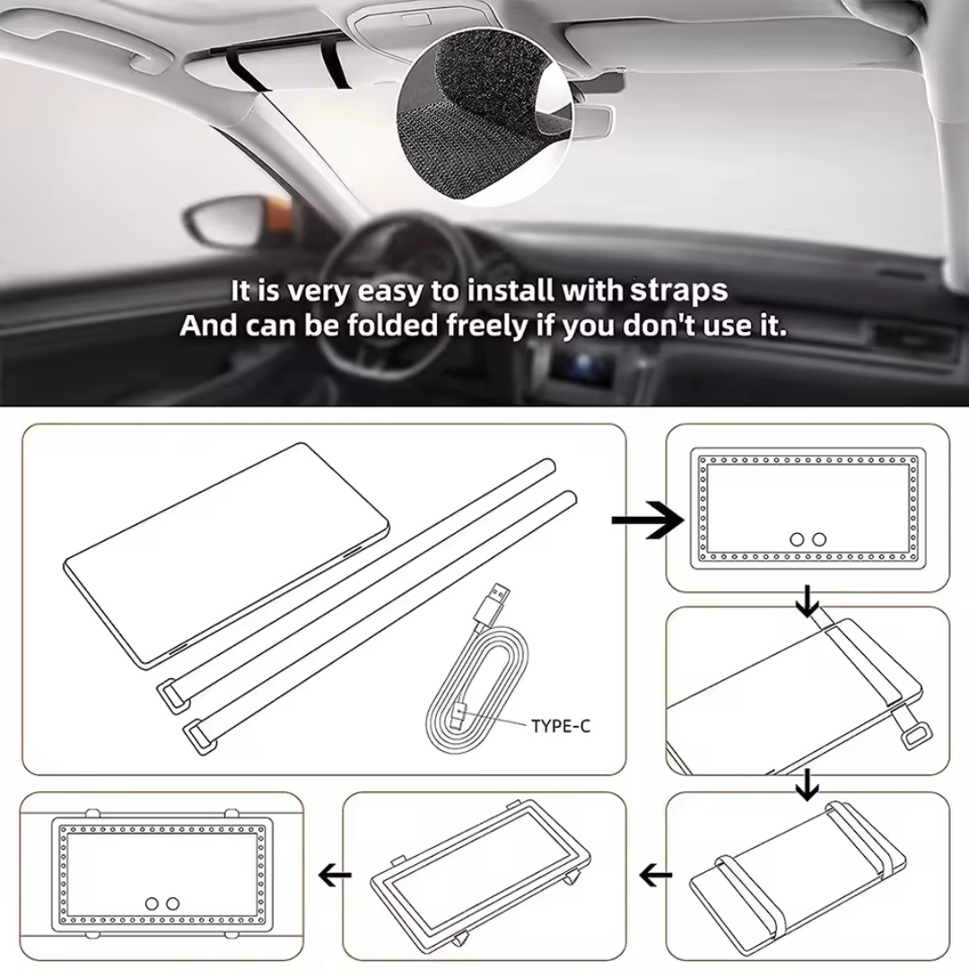 Miroir de vanté par soleil de voiture rechargeable avec 3 modes d'éclairage