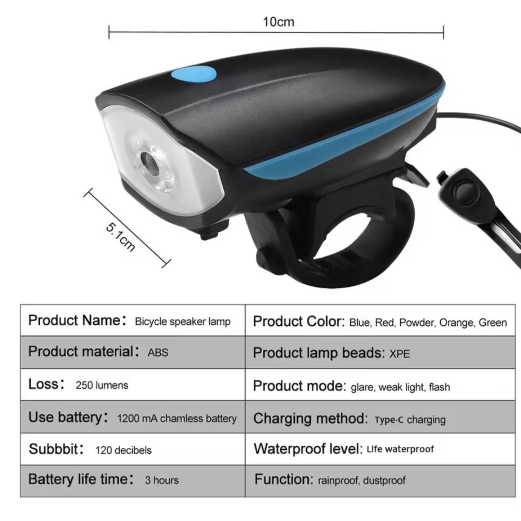 Phare LED de vélo et de trottinette avec klaxon , 3 modes de lumière