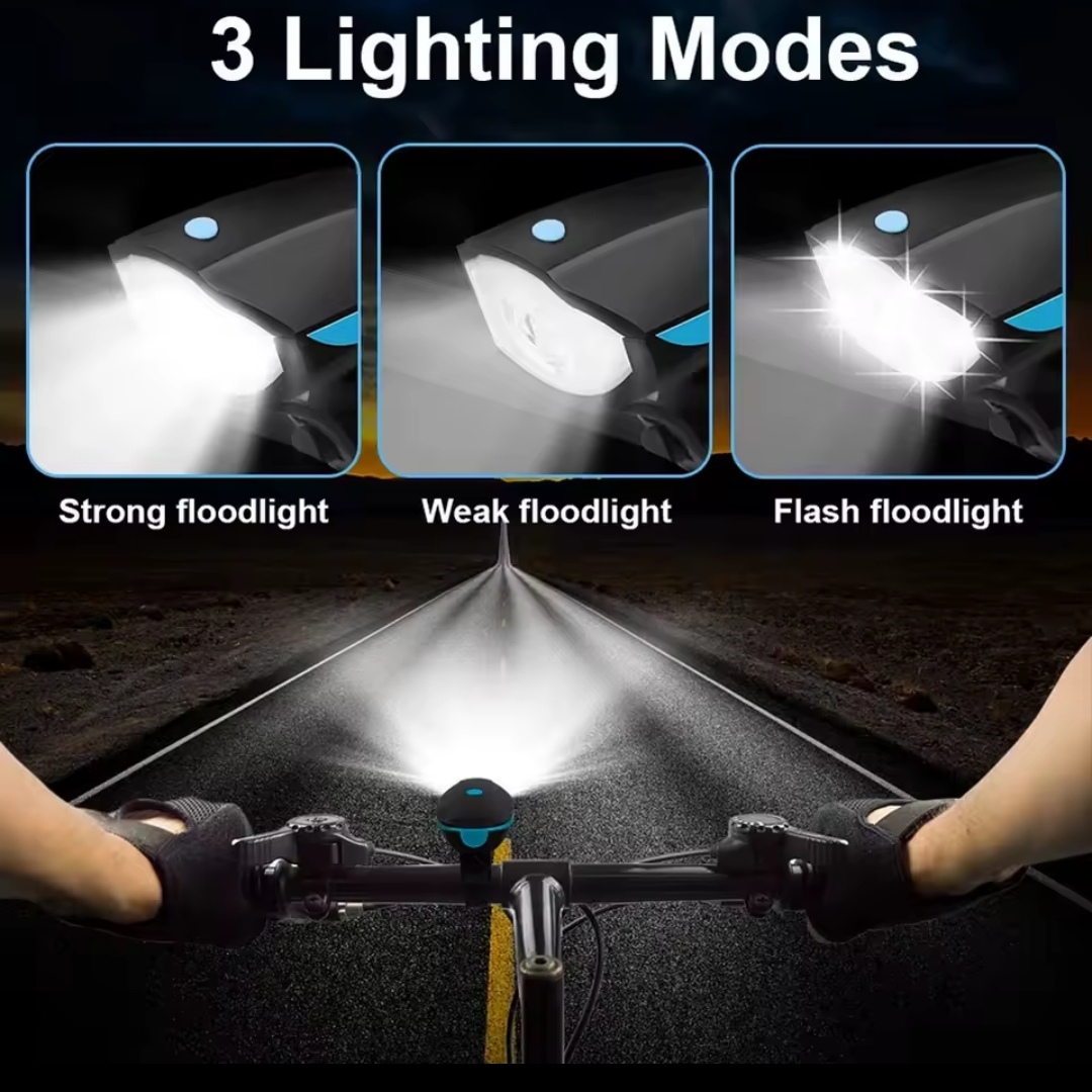 Phare LED de vélo et de trottinette avec klaxon , 3 modes de lumière