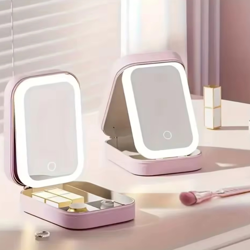Miroir de maquillage led portable avec étui de voyage