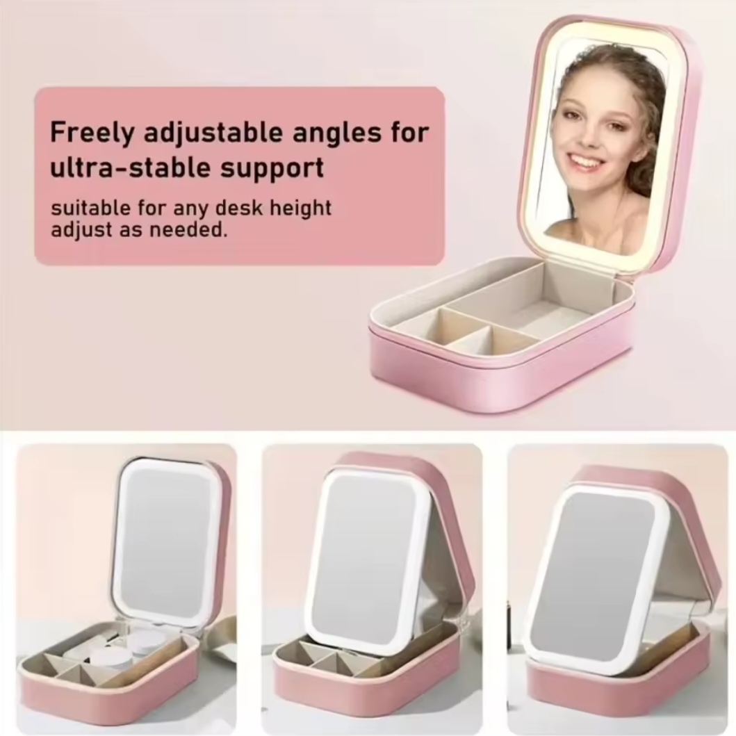 Miroir de maquillage led portable avec étui de voyage