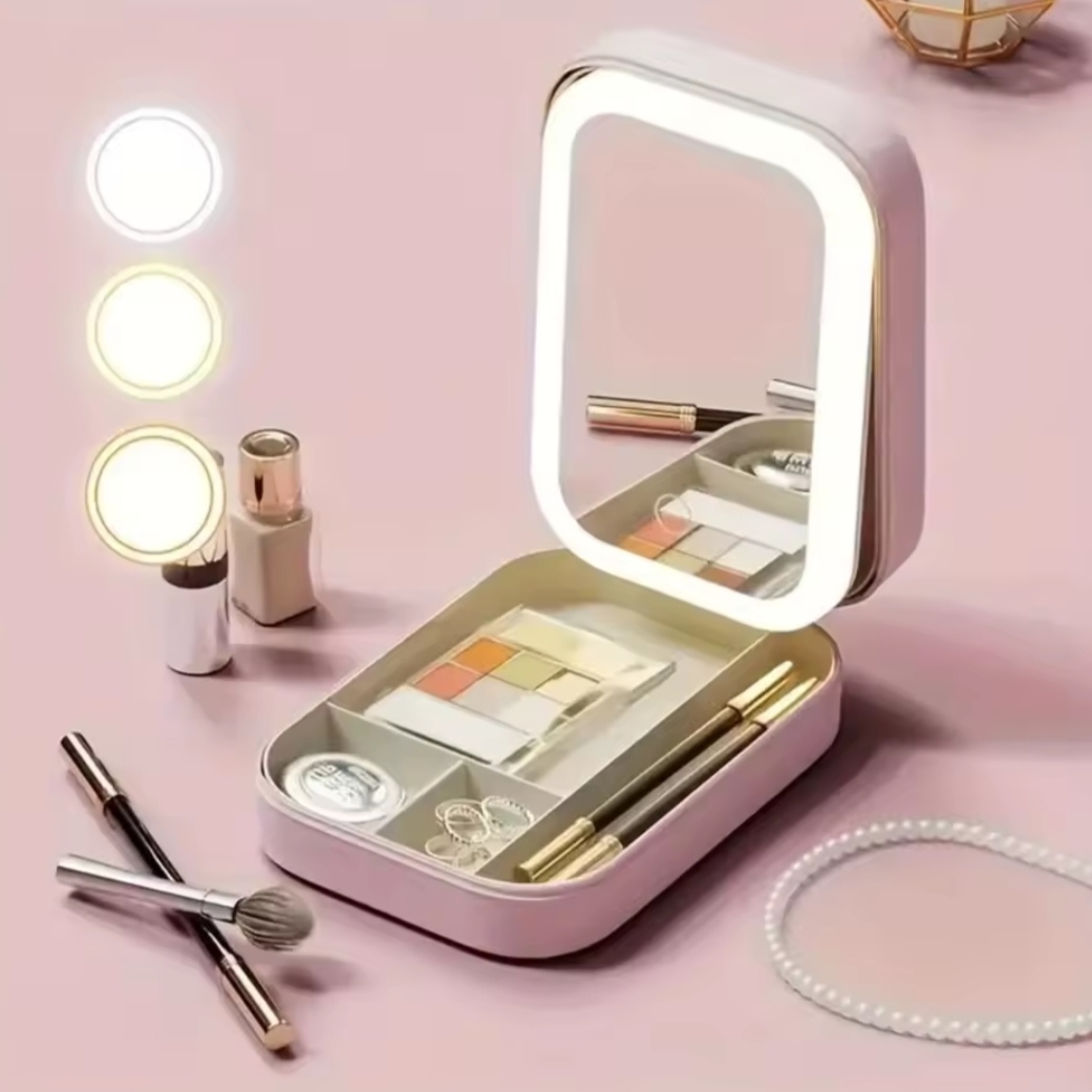 Miroir de maquillage led portable avec étui de voyage