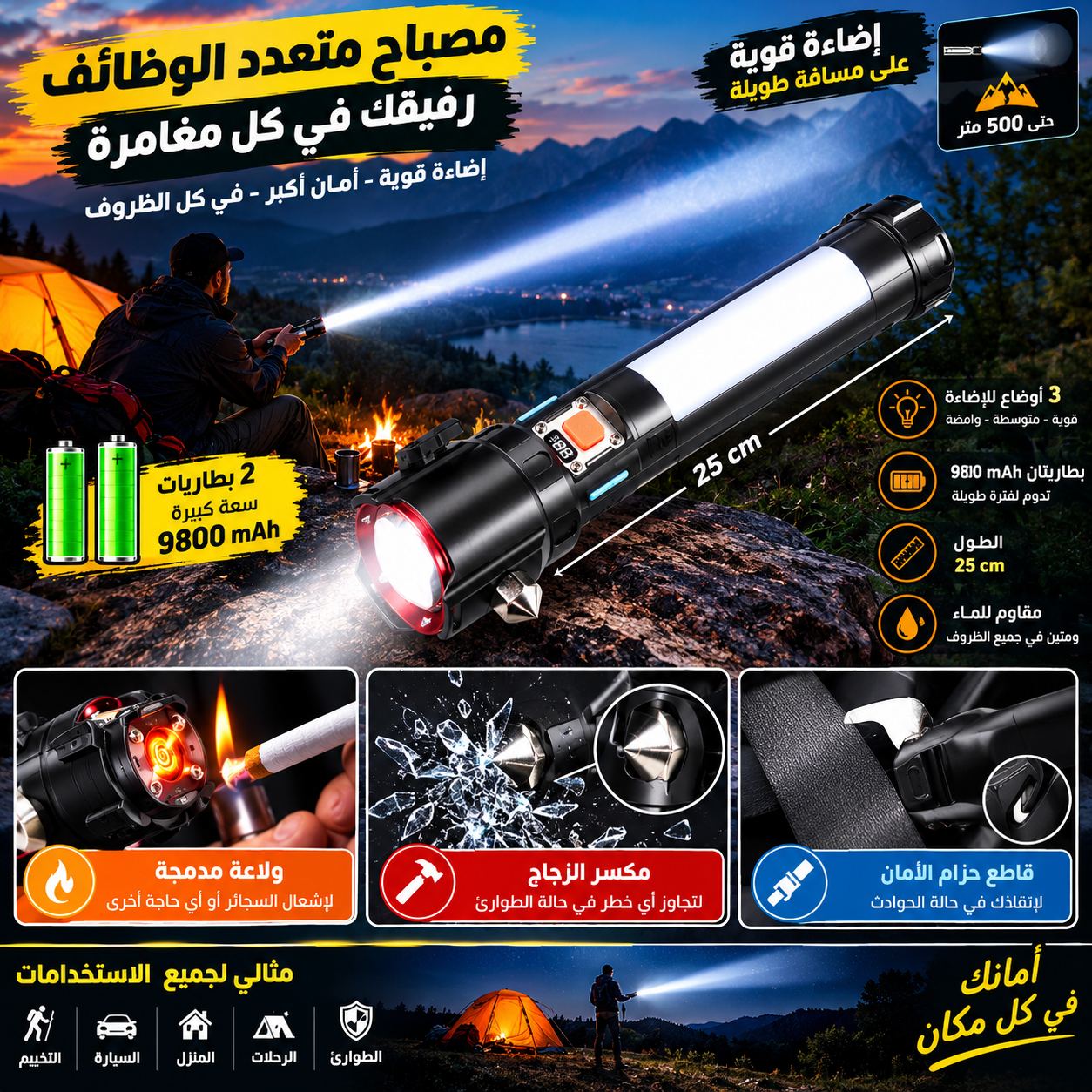 Nouvelle lampe torche multifonctionnelle 2027 à haute luminosité, rechargeable Type-C, pour le camping, indice IP20