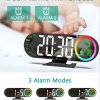 Digital Alarm Clock Voice Control 12/24H Format LED Mirror Clock 2 Alarms Temperature Display